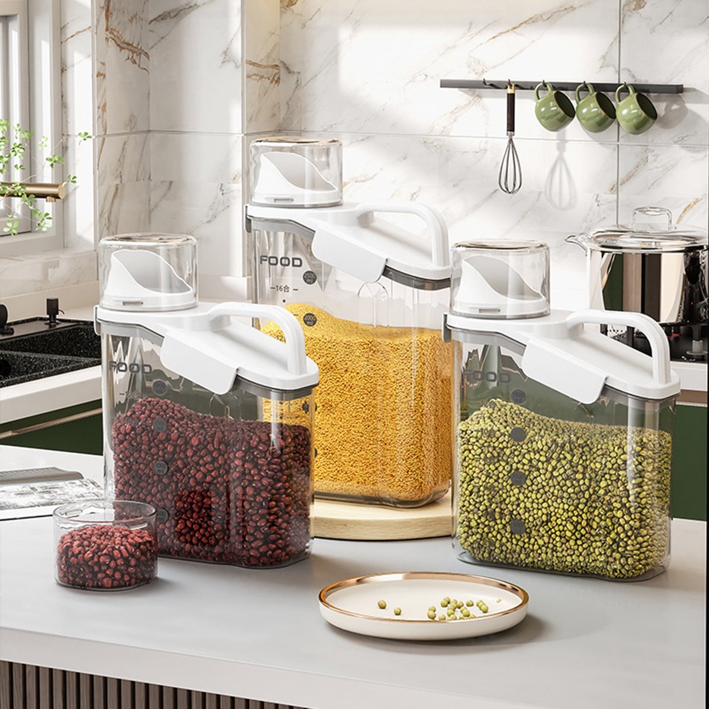Cheers.US 2000ml/2800ml Airtight Cereal Container Rice Dry Grain Dispenser Thicken Rice Cylinder Clear Food Storage Box L Ivory