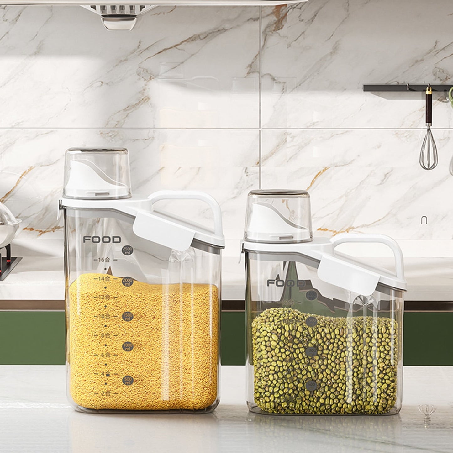 Cheers.US 2000ml/2800ml Airtight Cereal Container Rice Dry Grain Dispenser Thicken Rice Cylinder Clear Food Storage Box L Ivory