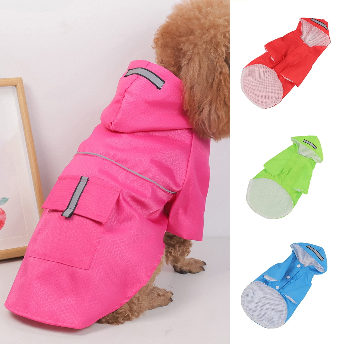 Travelwant Waterproof Reflective Dog Raincoat- Adjustable Pet Jacket, Lightweight Dog Hooded Slicker Poncho for Small to X- Large Dogs and Puppies M Rose Red