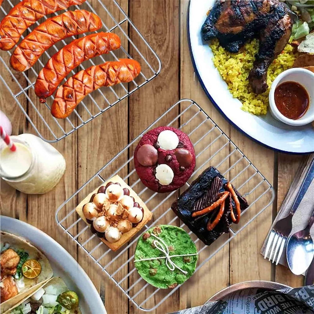 1 Pack High Strength Stainless Steel Grill Racks,QZS Nonstick Roasting Racks,Rectangle Wire Net Rack,Kitchen Baking Rack,Nonstick Wire Grill Net,for Picnic Camping Barbeque Party 11"x 9 8"×6"×0.6"