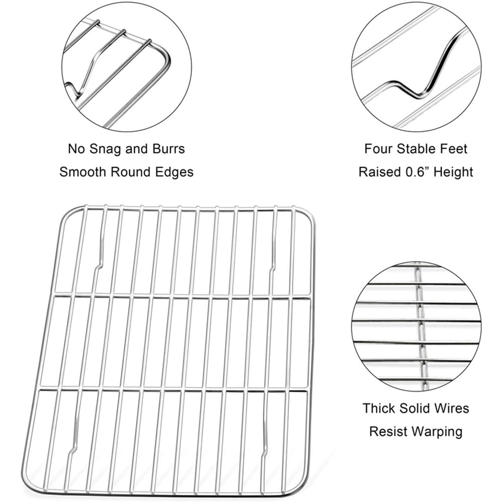 1 Pack High Strength Stainless Steel Grill Racks,QZS Nonstick Roasting Racks,Rectangle Wire Net Rack,Kitchen Baking Rack,Nonstick Wire Grill Net,for Picnic Camping Barbeque Party 11"x 9 8"×6"×0.6"