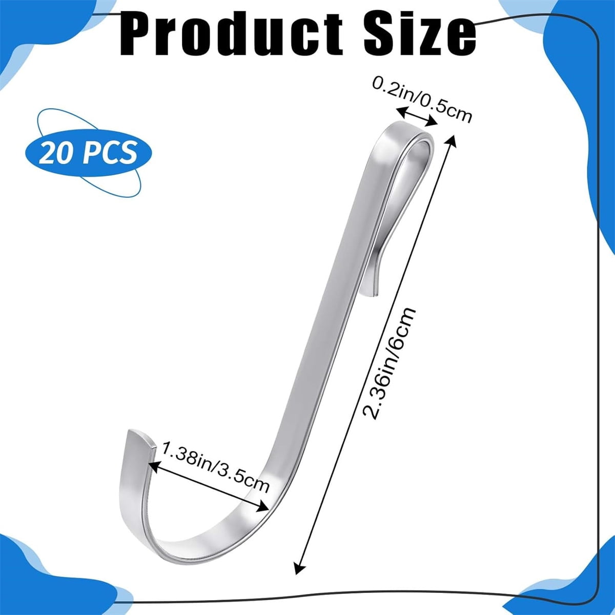 Tutuviw 20 Pcs 2.4in Long J-Hook for Wire Shelving, Wire Rack Hook, Stainless Steel Hanger Clip-on Hooks, Hanging Sink Grid Hook, Heavy Duty Utility Hooks for Kitchen Bedroom Office, Silver White