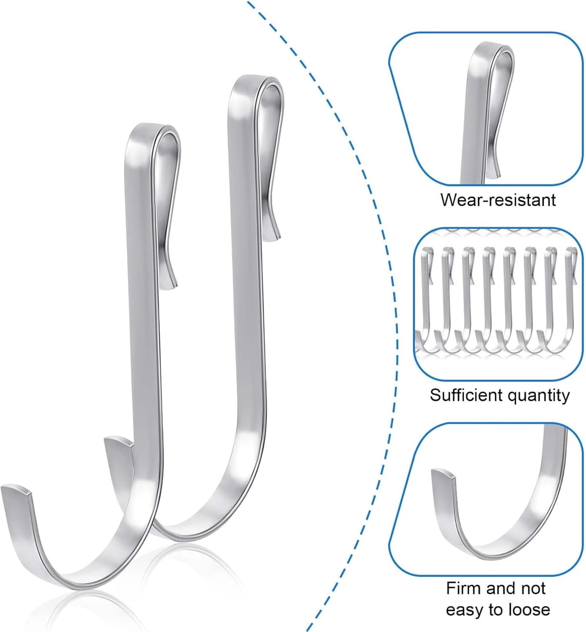 Tutuviw 20 Pcs 2.4in Long J-Hook for Wire Shelving, Wire Rack Hook, Stainless Steel Hanger Clip-on Hooks, Hanging Sink Grid Hook, Heavy Duty Utility Hooks for Kitchen Bedroom Office, Silver White