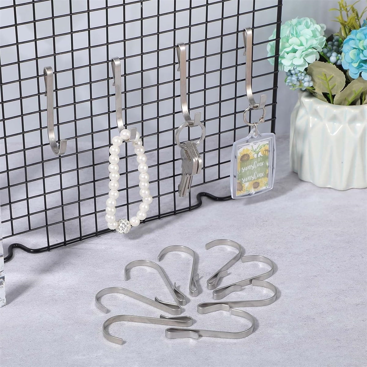 Tutuviw 20 Pcs 2.4in Long J-Hook for Wire Shelving, Wire Rack Hook, Stainless Steel Hanger Clip-on Hooks, Hanging Sink Grid Hook, Heavy Duty Utility Hooks for Kitchen Bedroom Office, Silver White