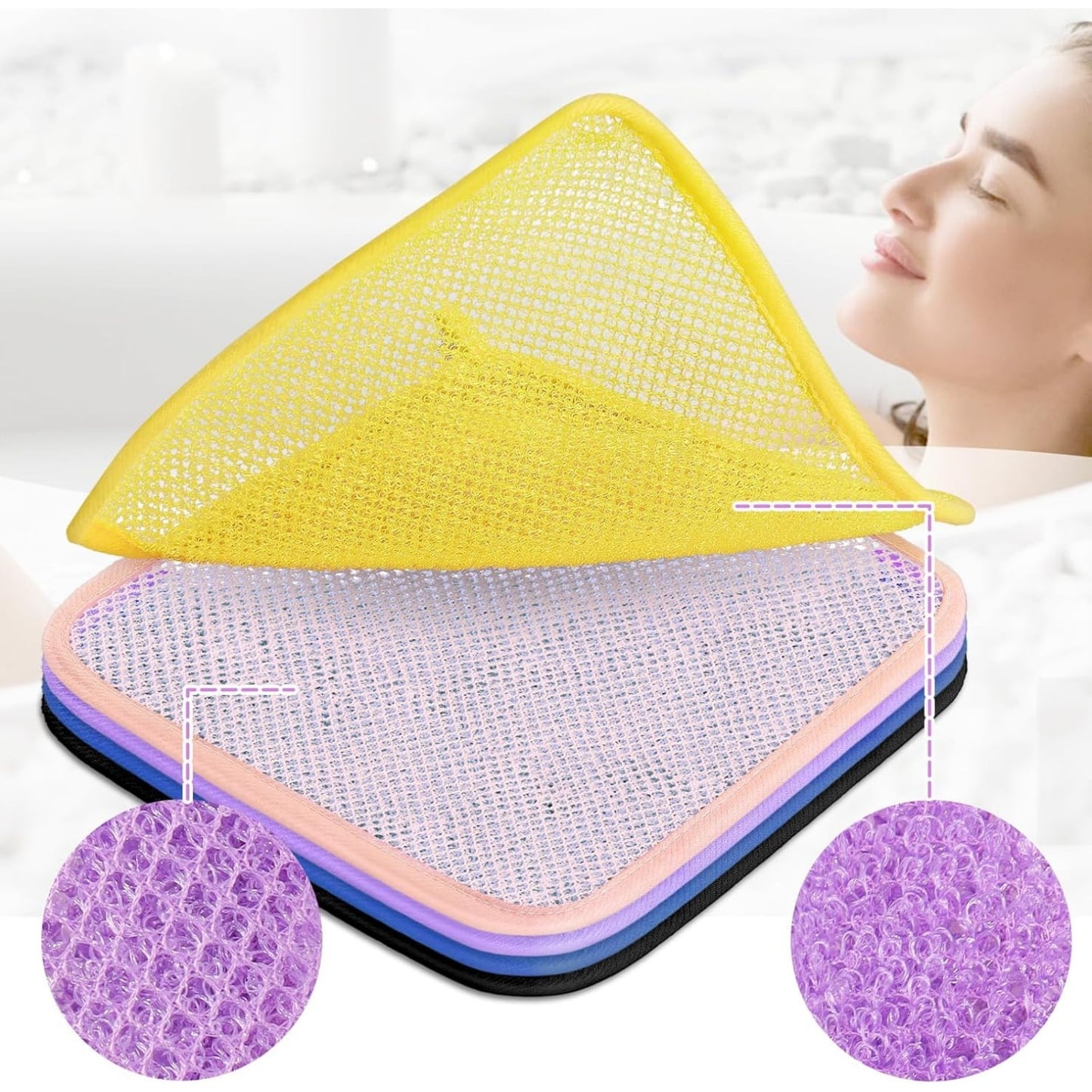 Exfoliating Washcloths,African Exfoliating Net,Reusable African Net Sponge,8.7x10.2In Beige Mutilfunction Wash Cloth for Face and Body Multi-color