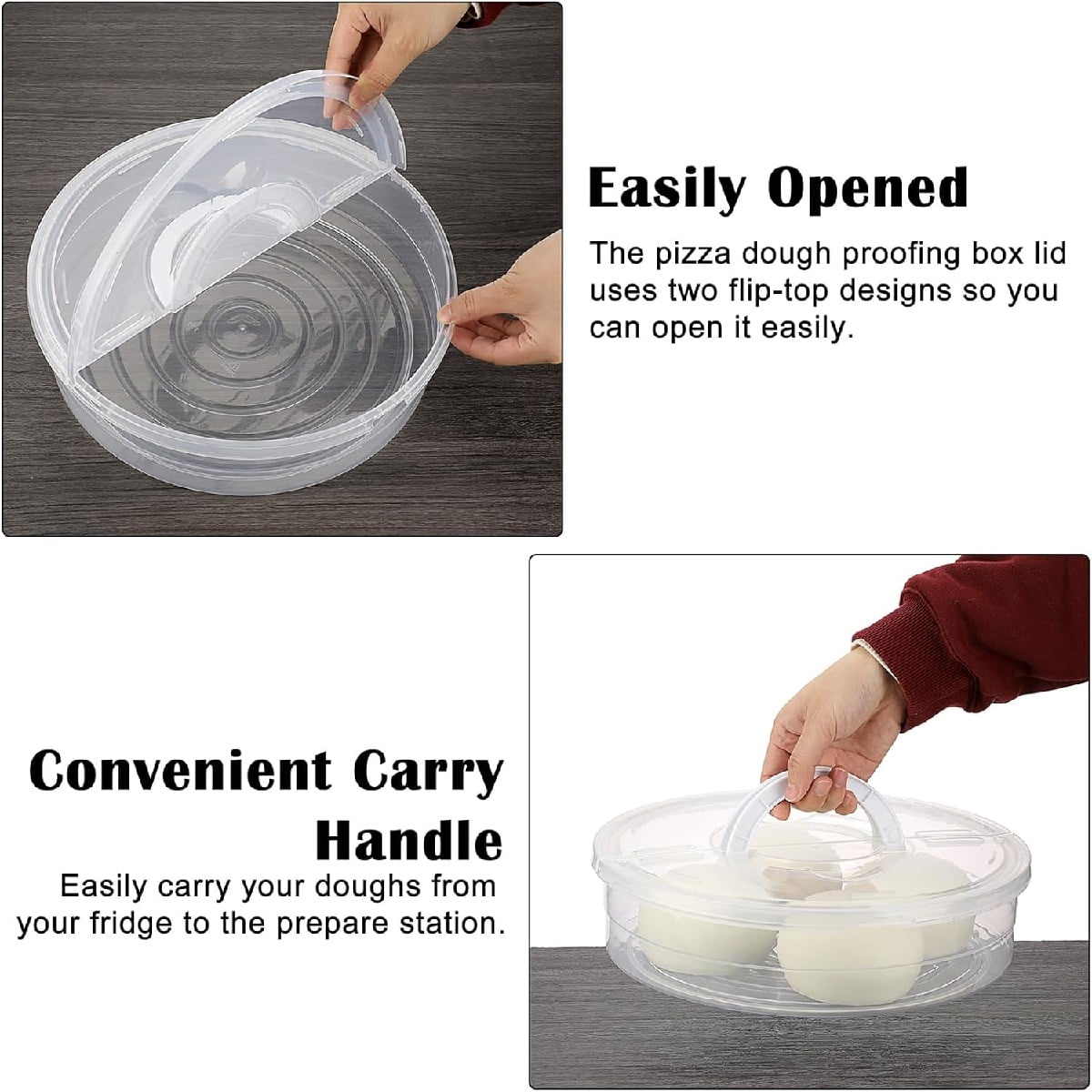 2 Compartments Pizza Storage Container,11.8X3.4In Round Pie Carrier with Lid and Handle,Clear Reusable Pizza Tray for Cupcakes