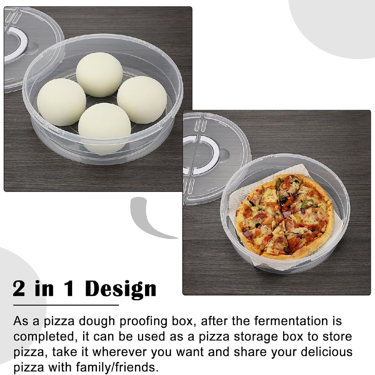 2 Compartments Pizza Storage Container,11.8X3.4In Round Pie Carrier with Lid and Handle,Clear Reusable Pizza Tray for Cupcakes