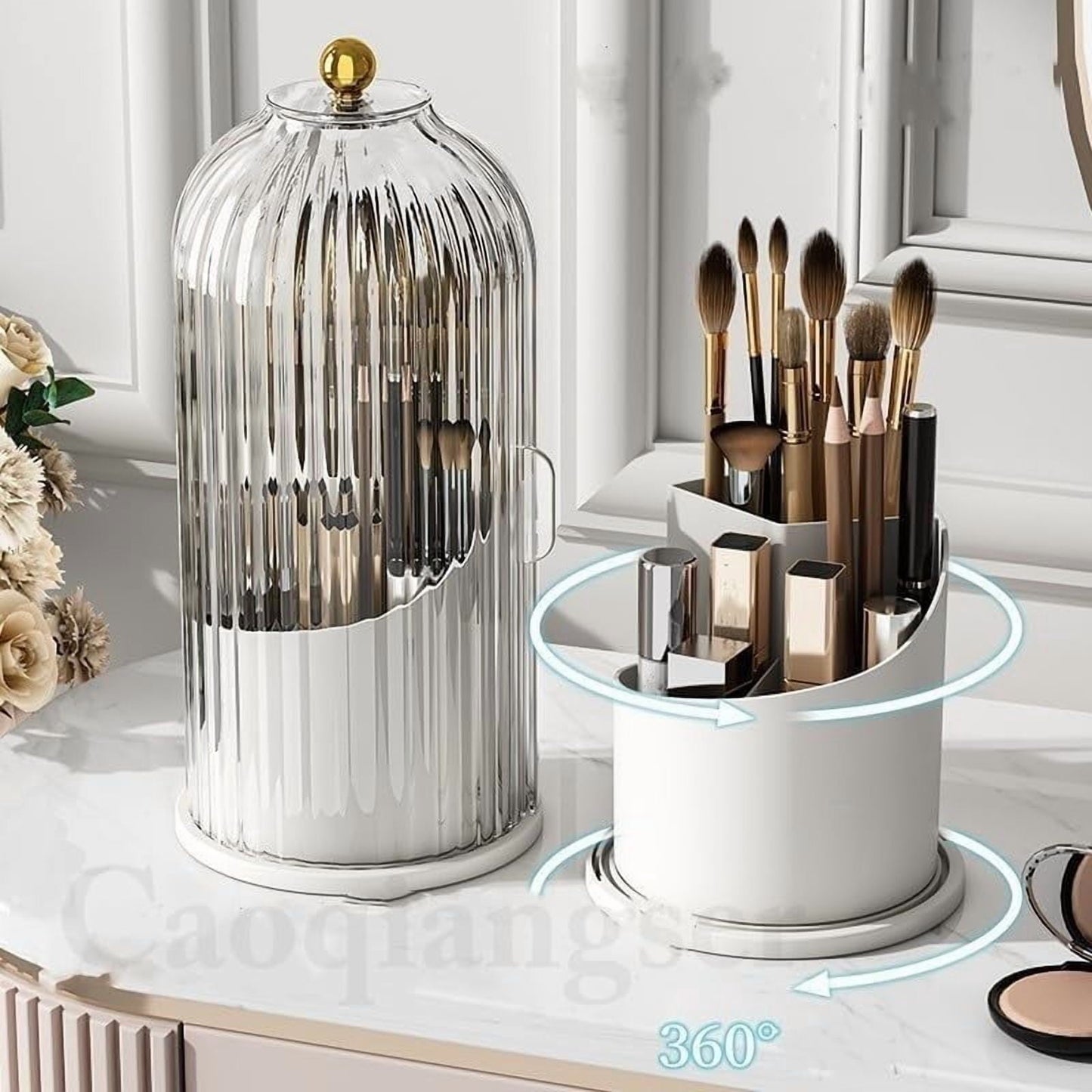 Concealed Toothbrush Holder,Toothbrush Holders for Bathrooms,360 Rotating Waterproof Dustproof Toothpaste Holders with Sliding Lid,for Vanity Makeup Brushes Holder,Pen Holder Storage (C) B