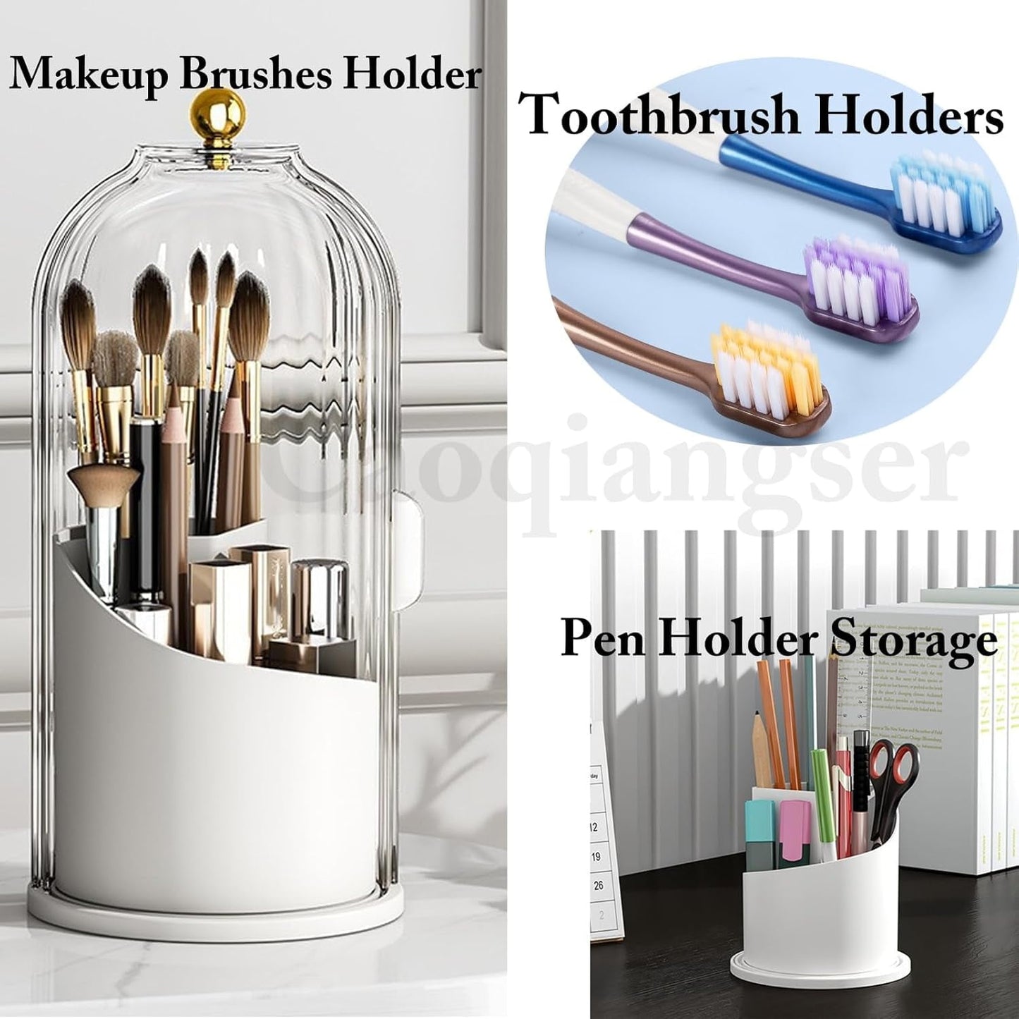 Concealed Toothbrush Holder,Toothbrush Holders for Bathrooms,360 Rotating Waterproof Dustproof Toothpaste Holders with Sliding Lid,for Vanity Makeup Brushes Holder,Pen Holder Storage (C) C