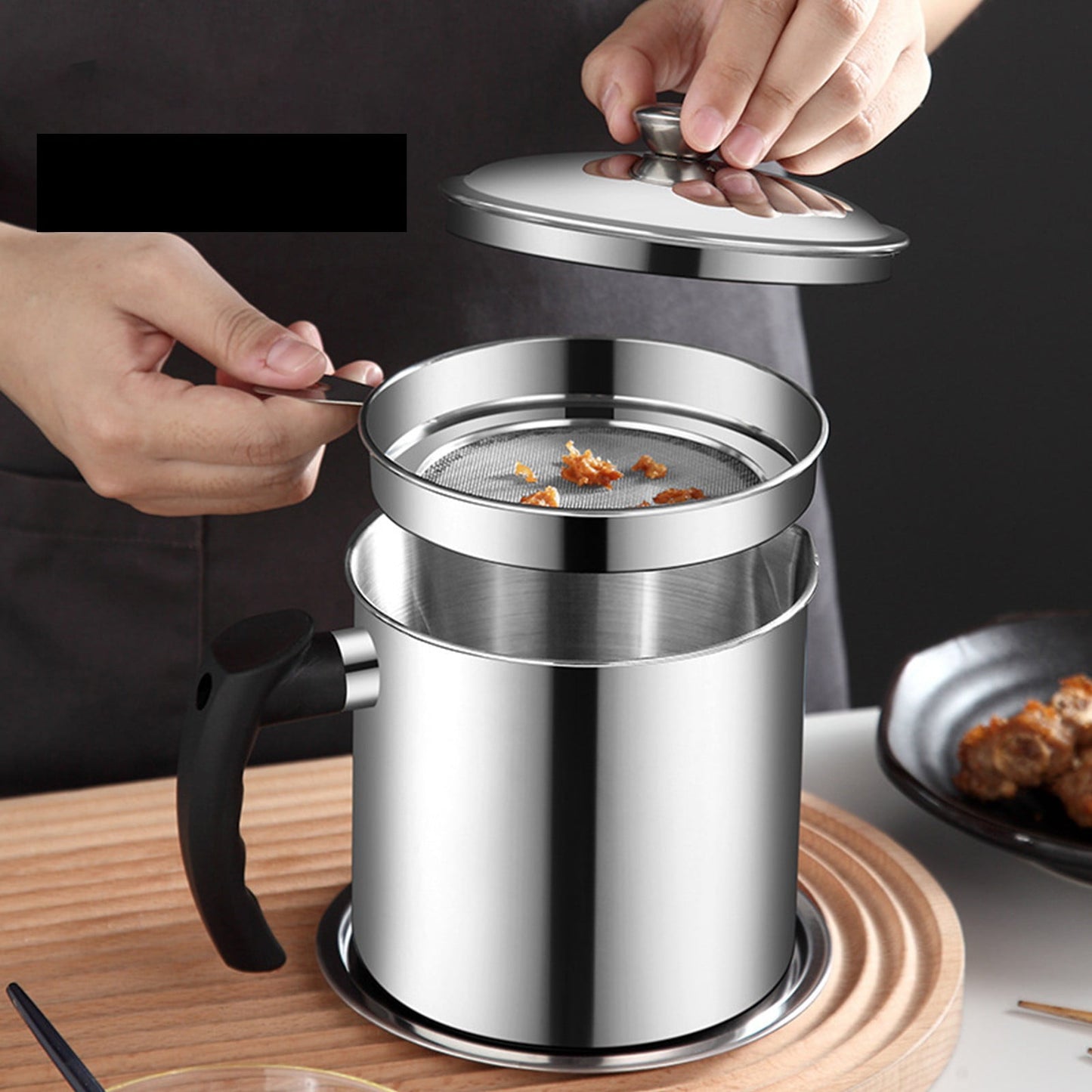 Pot Fats Storage With Lid, Grease Container With Strainer, Stainless Steel Oil Storage Container with Fine Mesh Strainer Dustproofs, Leakproof Oil Storage Container Grease Keepers with Handle Green