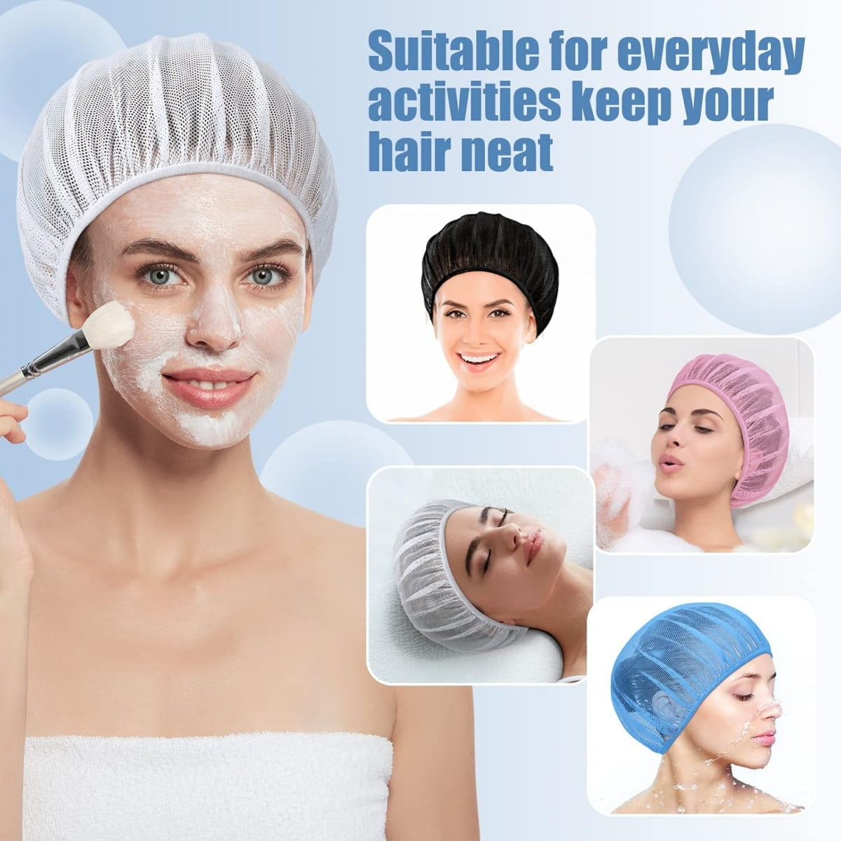 QZS 4 Pcs Mesh Sleep Bonnets,Breathable Shower Caps,Hair Nets Caps for Women,Reusable Multi-color Night Bonnets for Shower,Sleeping,Washing Face Multi-color