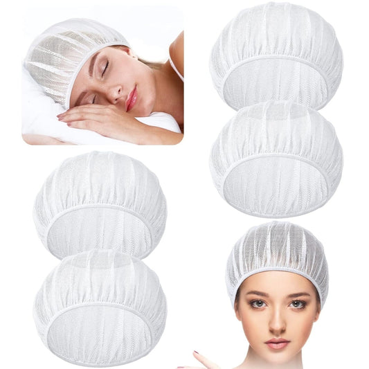 QZS 4 Pcs Mesh Sleep Bonnets,Breathable Shower Caps,Hair Nets Caps for Women,Reusable Multi-color Night Bonnets for Shower,Sleeping,Washing Face White