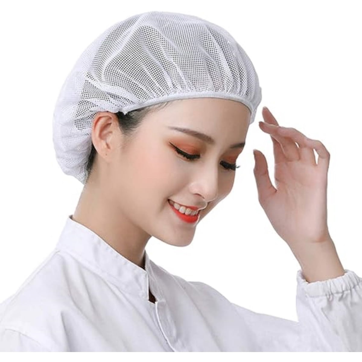 QZS 4 Pcs Mesh Sleep Bonnets,Breathable Shower Caps,Hair Nets Caps for Women,Reusable Multi-color Night Bonnets for Shower,Sleeping,Washing Face White
