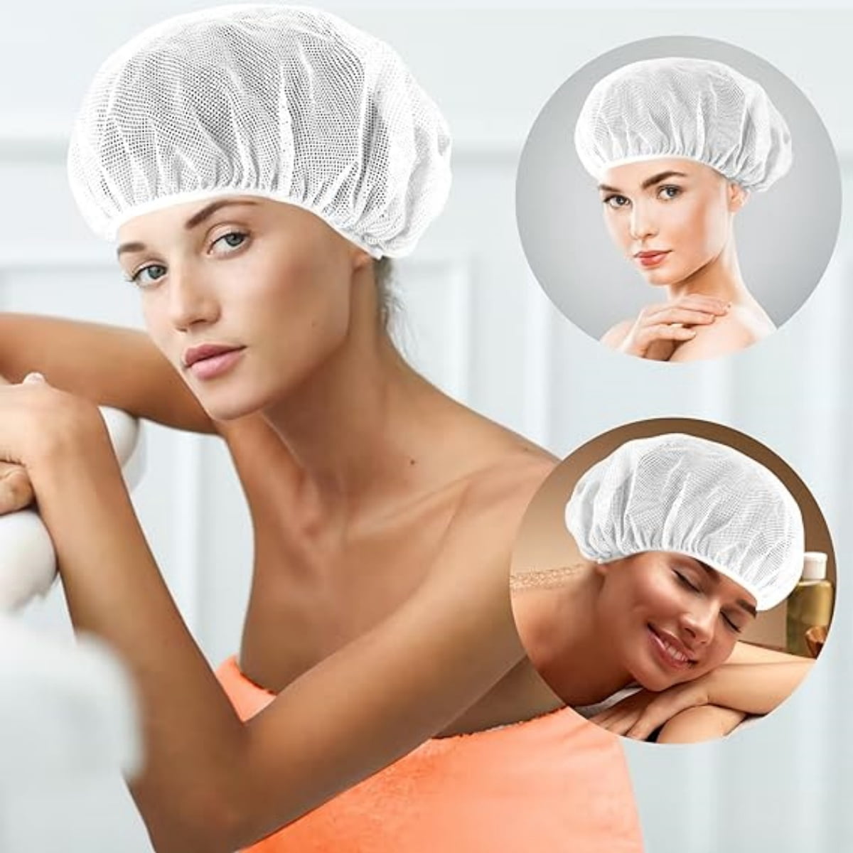 QZS 4 Pcs Mesh Sleep Bonnets,Breathable Shower Caps,Hair Nets Caps for Women,Reusable Multi-color Night Bonnets for Shower,Sleeping,Washing Face White