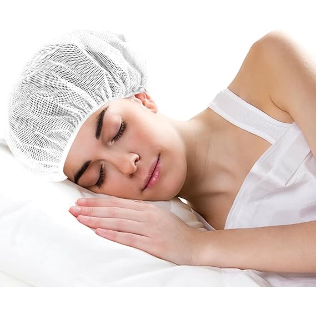 QZS 4 Pcs Mesh Sleep Bonnets,Breathable Shower Caps,Hair Nets Caps for Women,Reusable Multi-color Night Bonnets for Shower,Sleeping,Washing Face White