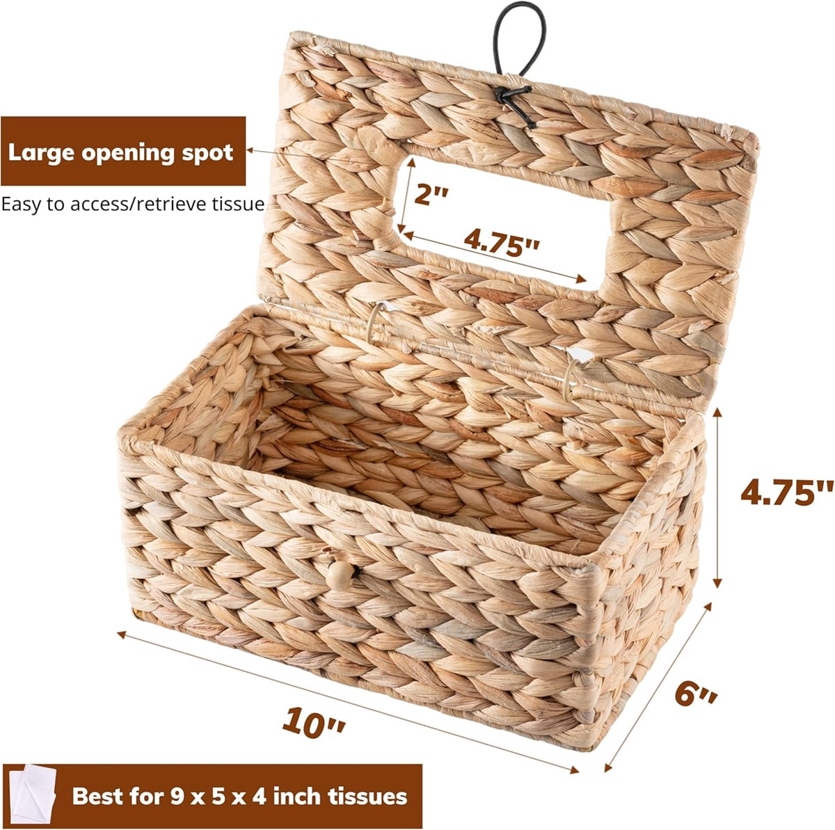 Tutuviw Tissue Box Cover Rectangle,Tissue Box Holder for Bathroom,Water Hyacinth Tissue Box Holder,Rattan Tissue Box Cover Facial Tissue Holder for Table,10" x 6" x 4.5 11"