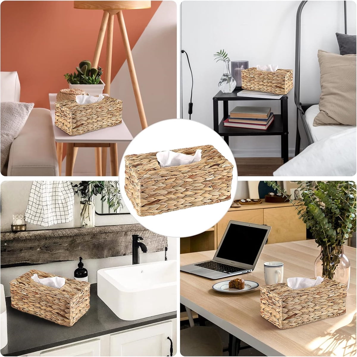Tutuviw Tissue Box Cover Rectangle,Tissue Box Holder for Bathroom,Water Hyacinth Tissue Box Holder,Rattan Tissue Box Cover Facial Tissue Holder for Table,10" x 6" x 4.5 11"