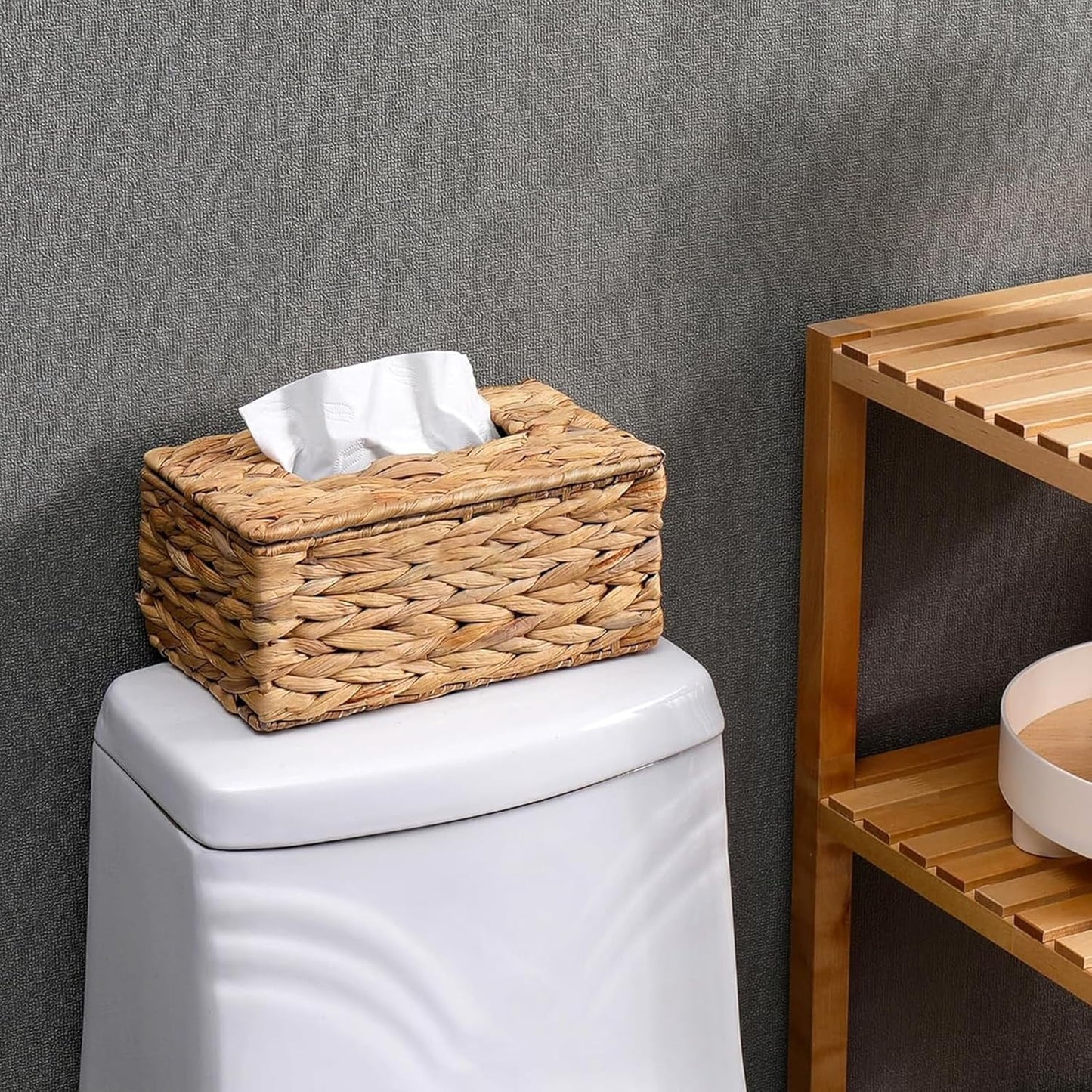 Tutuviw Tissue Box Cover Rectangle,Tissue Box Holder for Bathroom,Water Hyacinth Tissue Box Holder,Rattan Tissue Box Cover Facial Tissue Holder for Table,10" x 6" x 4.5 11"