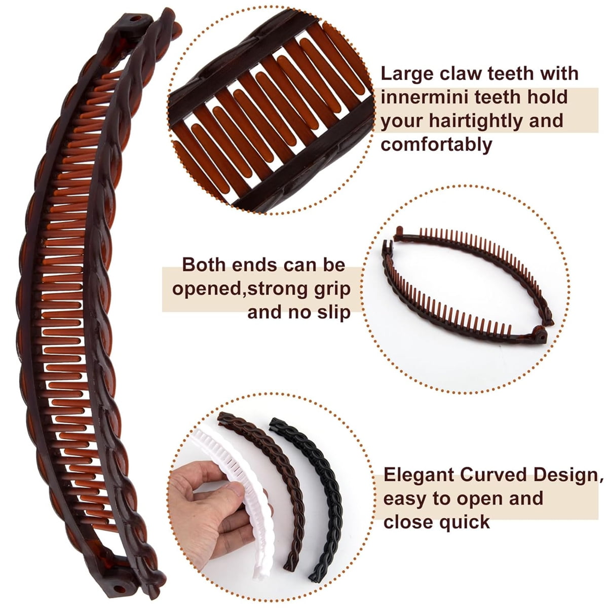 Banana Clips,Tutuviw Vintage Clincher Combs Tool,Nonslip Hair Banana Combs,Large Acrylic Banana Clips for Thick Hair,Strong Ponytail Holder Clips Fishtail Hair Clip for Women Girls,3 Styles