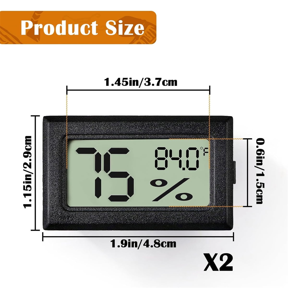 Tutuviw Reptile Thermometer Hygrometer LCD Digital Humidity Gauge for Reptile Heat Pad to Monitor Temperature and Humidity in Reptile Terrarium for Turtle Snake Lizard Frog Plant Box, 2Pcs 2"