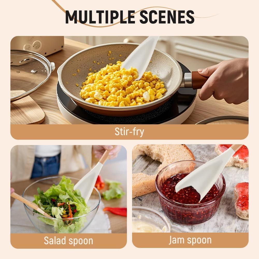 GlobaShun Consensuts Multi Function Spoon, 2-in-1 Multi-function Spatula Spoon, Cooking Spoon for Nonstick Cookwares, Silicone Cooking Utensils for Kitchen, Multifunction Spoon for Mixing Black