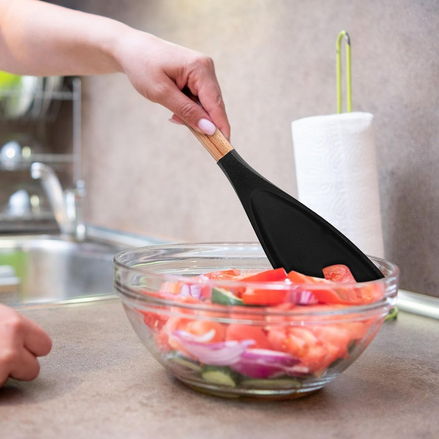 GlobaShun Consensuts Multi Function Spoon, 2-in-1 Multi-function Spatula Spoon, Cooking Spoon for Nonstick Cookwares, Silicone Cooking Utensils for Kitchen, Multifunction Spoon for Mixing White