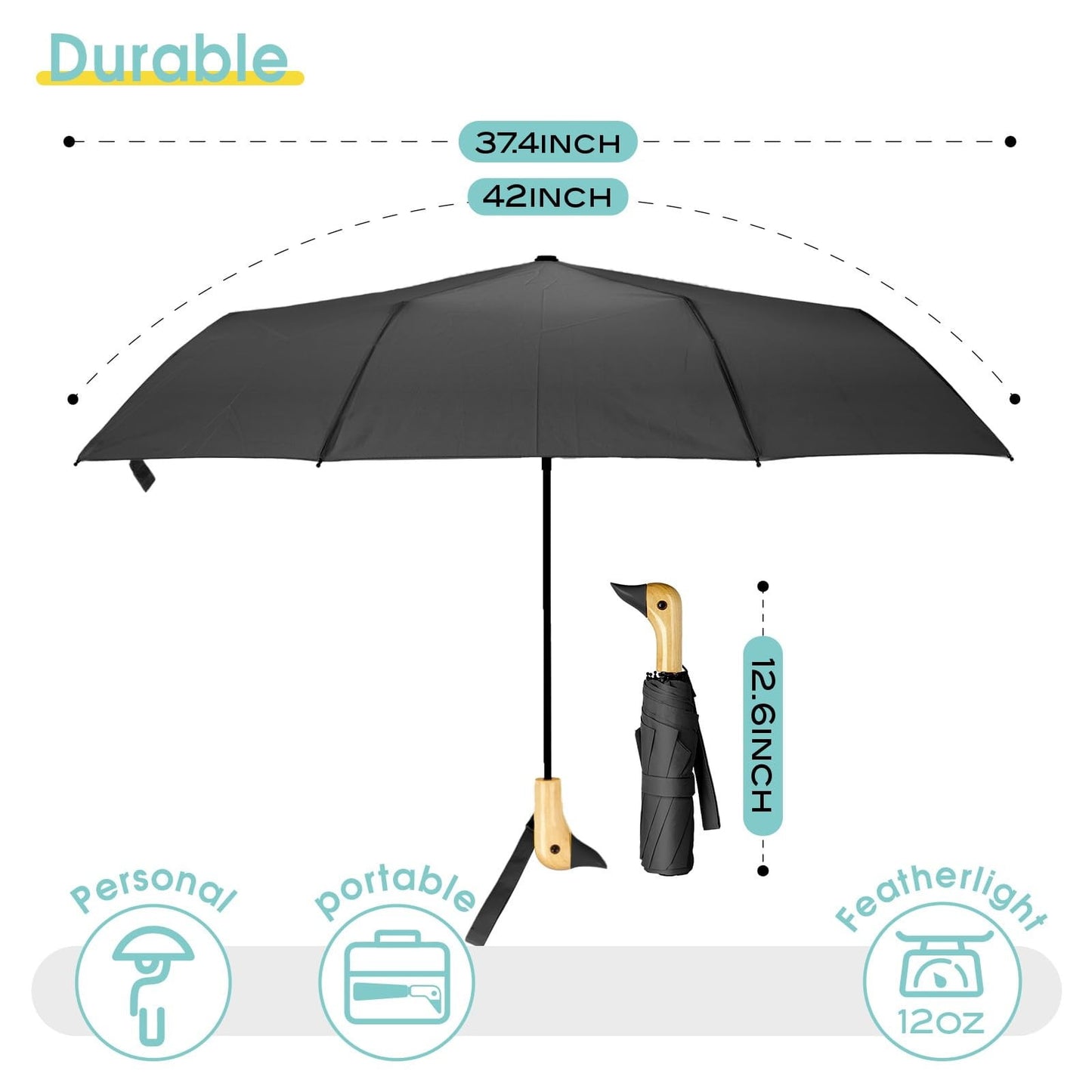 Duck Umbrella – Cute Duck Umbrella with Adorable Duck Handle, The Perfect Duck Umbrella for Duck Lovers One Size BK1