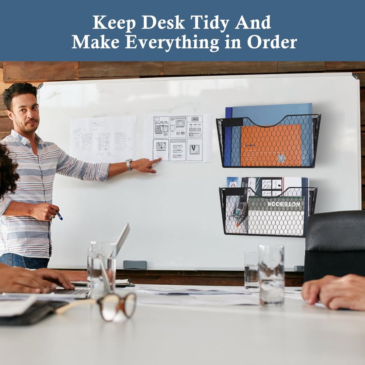 Black Magnetic File Holder,File Pocket Mail Organizer,Office Hanging Magazine Rack for Cabinets,14x6.7x2.7In No Drilling Mail Organizer for Office,Home(1Pc)