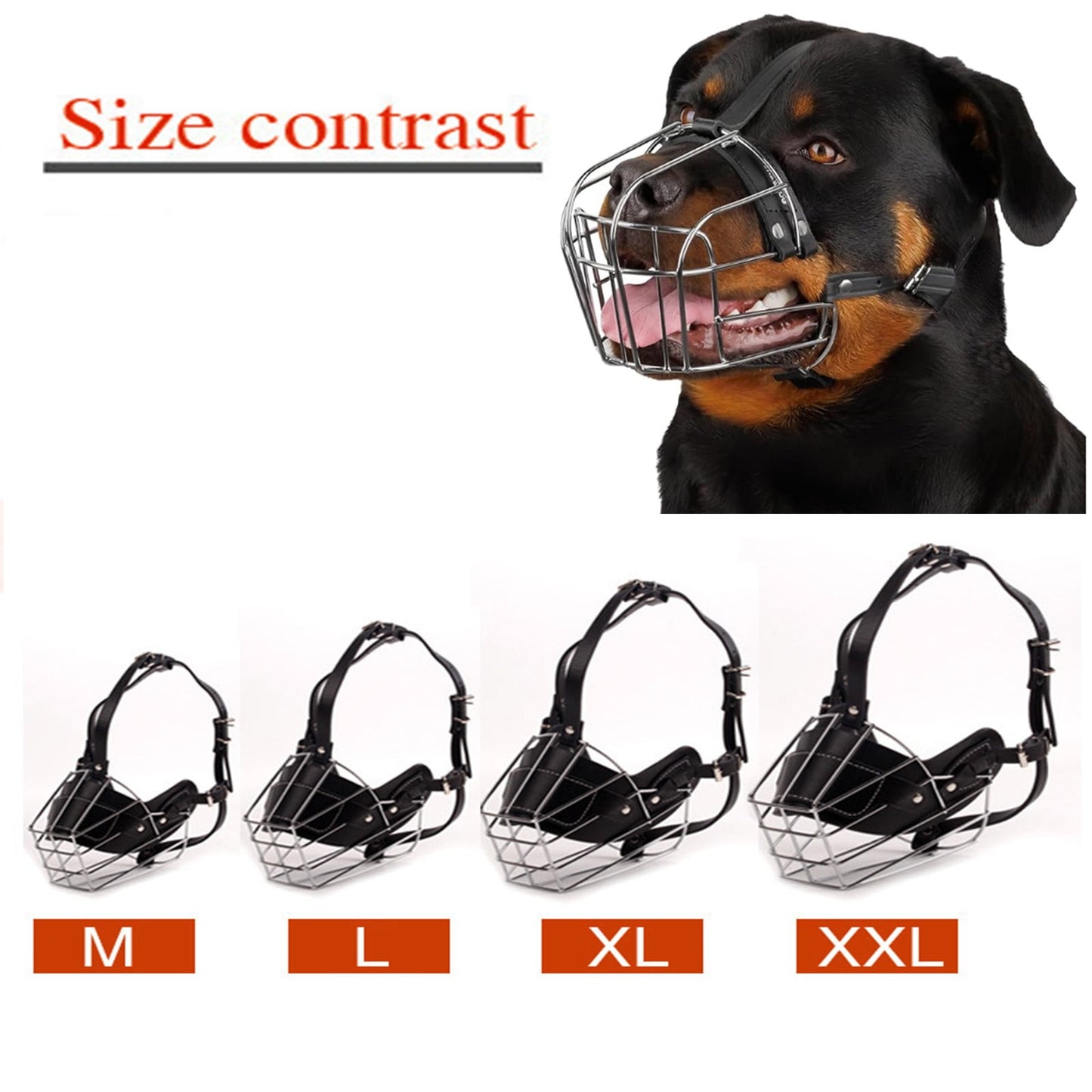 Adjustable Stainless Steel Dog Muzzle Wire Basket for Large/X-Large Dogs, Breathable Anti-Bite Training Mask with Leather Straps, Durable Secure Comfort Fit Bite Prevention 3.74"