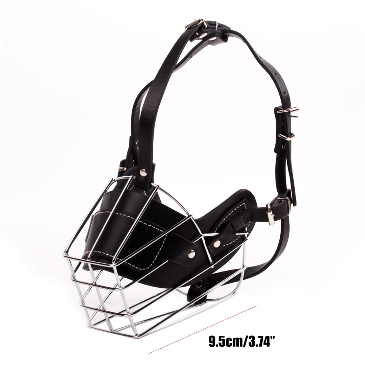 Adjustable Stainless Steel Dog Muzzle Wire Basket for Large/X-Large Dogs, Breathable Anti-Bite Training Mask with Leather Straps, Durable Secure Comfort Fit Bite Prevention 3.74"