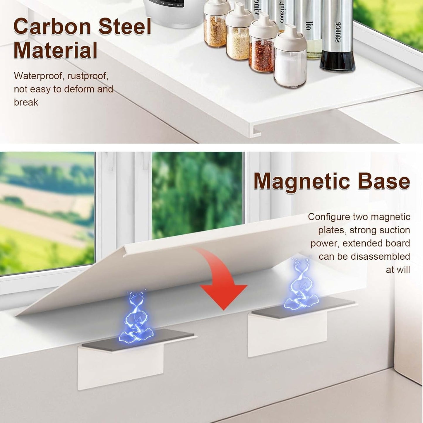 QZS Carbon Steel Countertop Board,15.75x7.9In Countertop Extension Board with Magnetic Base,1Pc No punching Window Sill Extender Plate for Office Bathroom 15.75" x 7.9"
