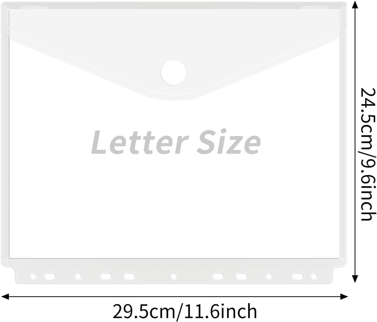 Tutuviw 12Pcs Binder Pockets for 2/3/4 Ring,11 Holes Binder Folders,Clear Document Folders,A4 Size Clear Document Envelopes,Snap Button Pouch with Label for Home Work Organization White