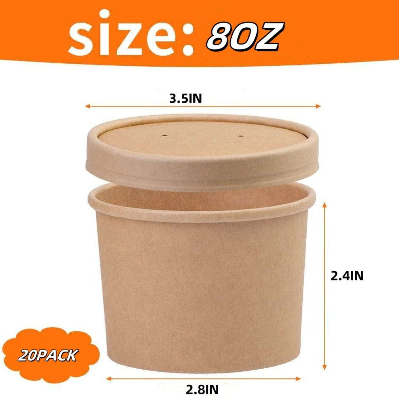 QZS 20 Pack Paper Soup Bowls,12oz Disposable Kraft Paper Soup Bowls with Lids for Ice Cream,Durable Kraft Food Cups for Chocolate,Candy 3.5" x 2.8" x 2.4"
