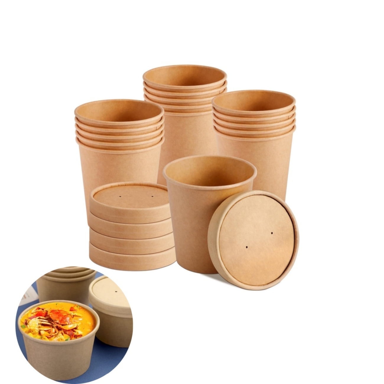 QZS 20 Pack Paper Soup Bowls,12oz Disposable Kraft Paper Soup Bowls with Lids for Ice Cream,Durable Kraft Food Cups for Chocolate,Candy 3.5" x 2.8" x 3.5"