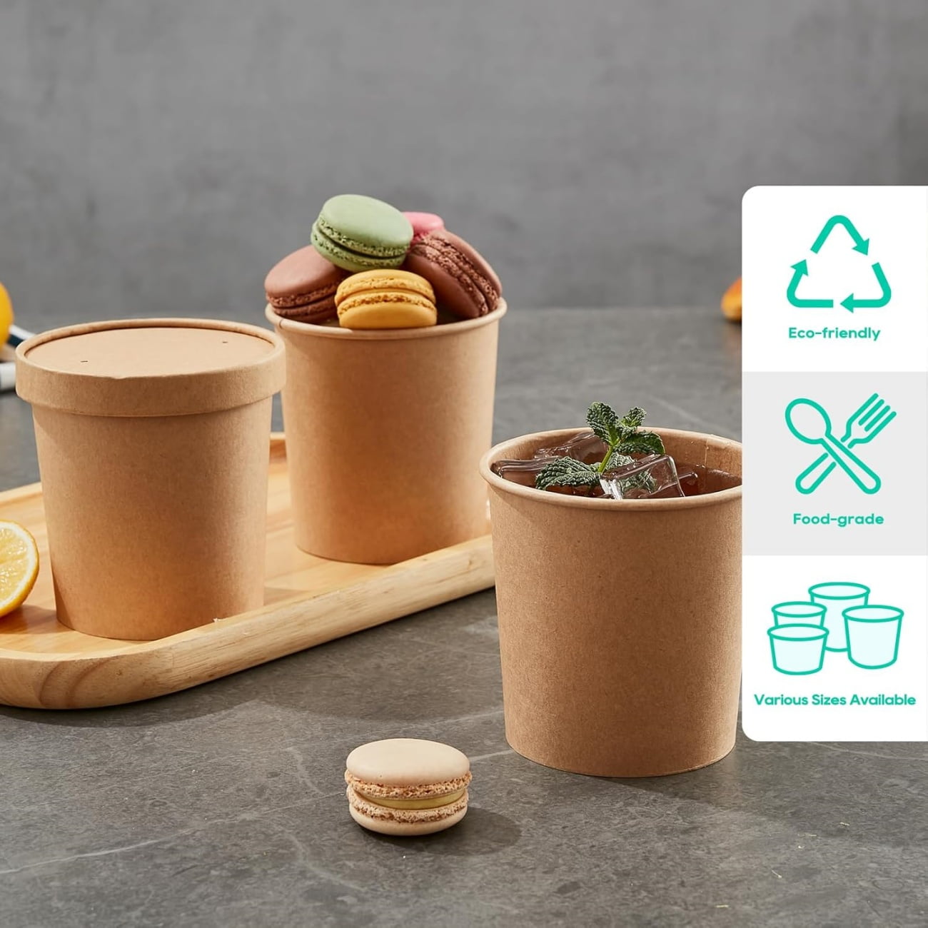 QZS 20 Pack Paper Soup Bowls,12oz Disposable Kraft Paper Soup Bowls with Lids for Ice Cream,Durable Kraft Food Cups for Chocolate,Candy 3.5" x 2.8" x 3.5"