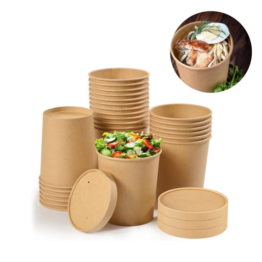 QZS 20 Pack Paper Soup Bowls,12oz Disposable Kraft Paper Soup Bowls with Lids for Ice Cream,Durable Kraft Food Cups for Chocolate,Candy 3.8" x 2.8" x 3.9"