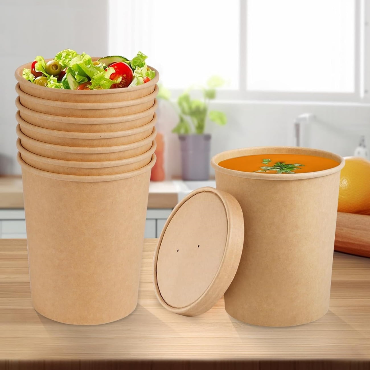 QZS 20 Pack Paper Soup Bowls,12oz Disposable Kraft Paper Soup Bowls with Lids for Ice Cream,Durable Kraft Food Cups for Chocolate,Candy 3.8" x 2.8" x 3.9"
