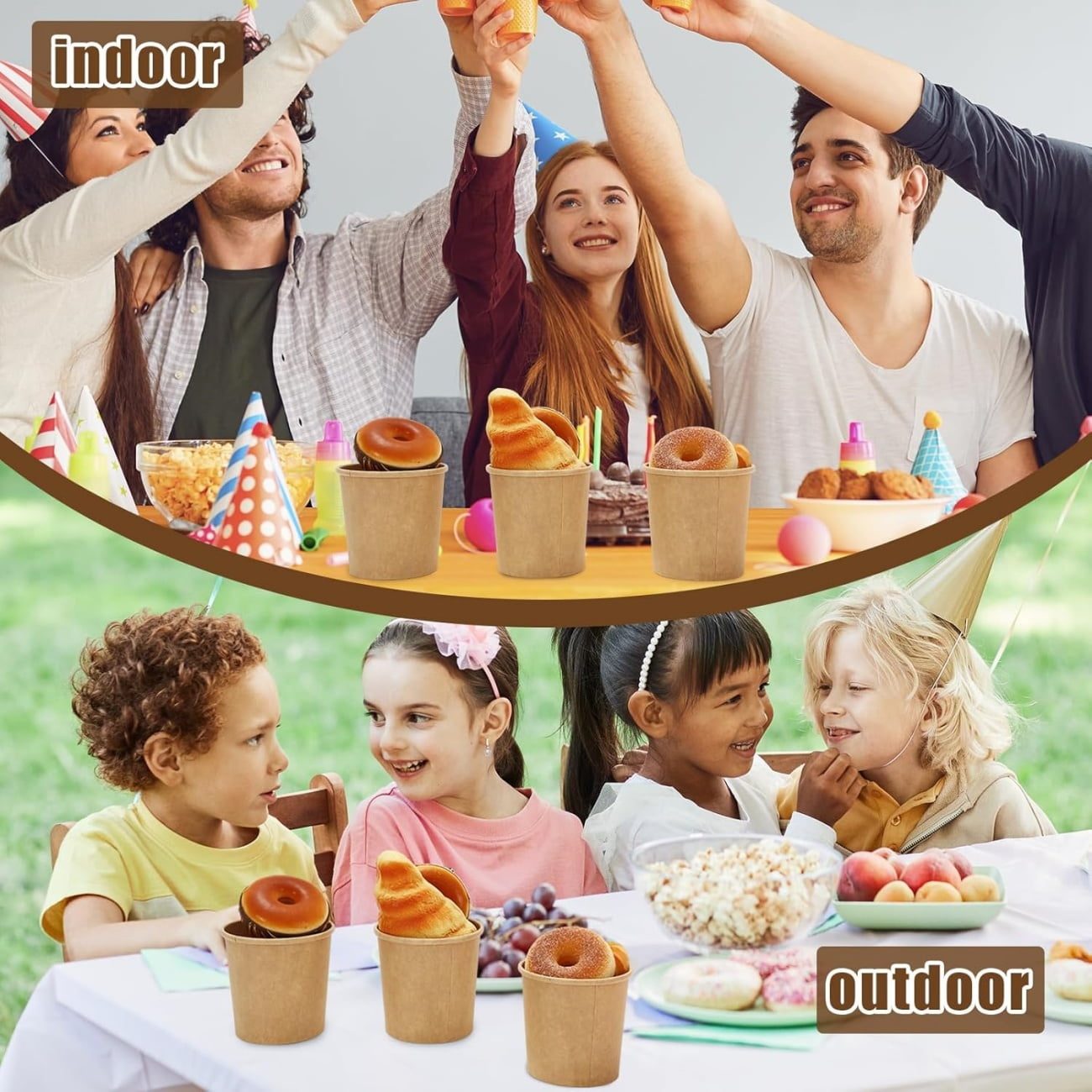 QZS 20 Pack Paper Soup Bowls,12oz Disposable Kraft Paper Soup Bowls with Lids for Ice Cream,Durable Kraft Food Cups for Chocolate,Candy 3.8" x 2.8" x 3.9"