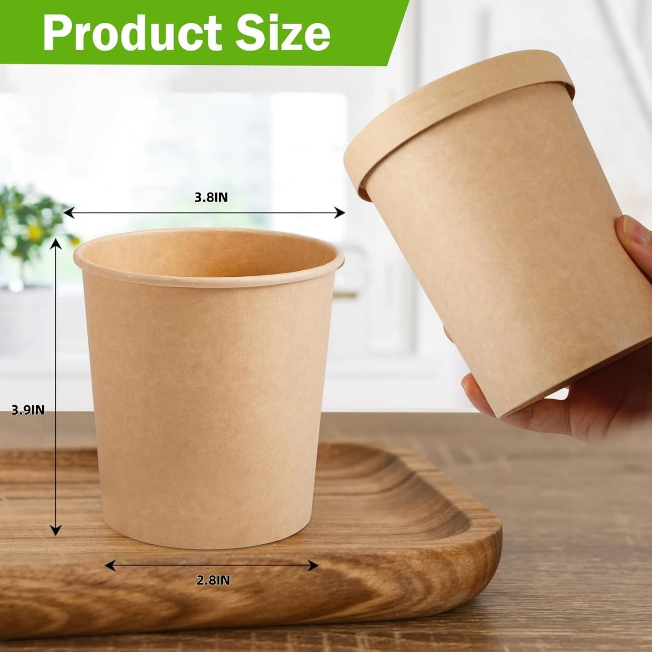 QZS 20 Pack Paper Soup Bowls,12oz Disposable Kraft Paper Soup Bowls with Lids for Ice Cream,Durable Kraft Food Cups for Chocolate,Candy 3.8" x 2.8" x 3.9"