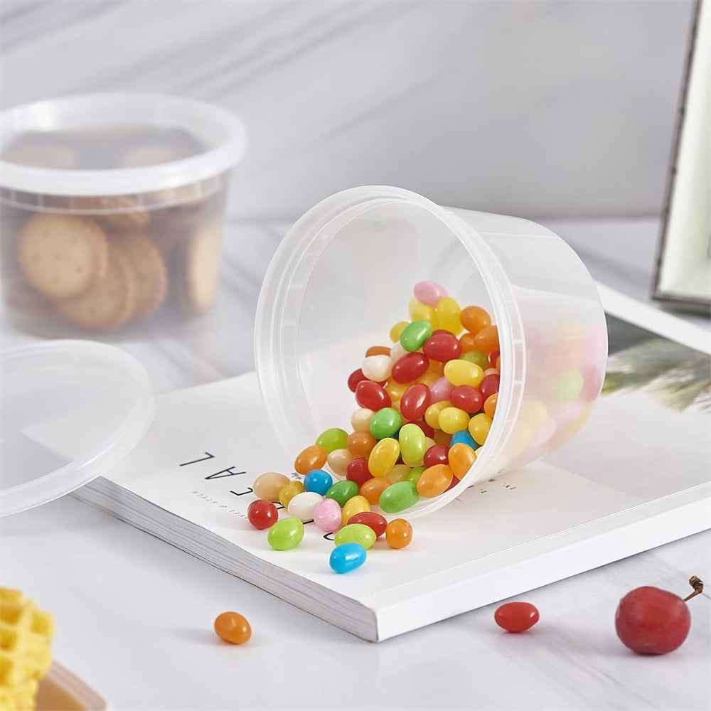 16 oz Deli Containers with Lids,Stackable Food Storage Box,Disposable Takeout Containers,Airtight Leakproof Round Bowls,Non-Spill Plastic Soup Cups,Freezer Safe,for Meal Prep 12Pcs Clear