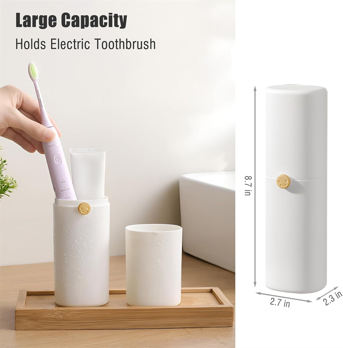 Tutuviw Large Ventilated Toothbrush Travel Holder,Portable Travel Toothbrush Case with Twist Lock,Toothbrush Container, Large Capacity Travel Toothbrush Holder with Mouthwash Cup,White