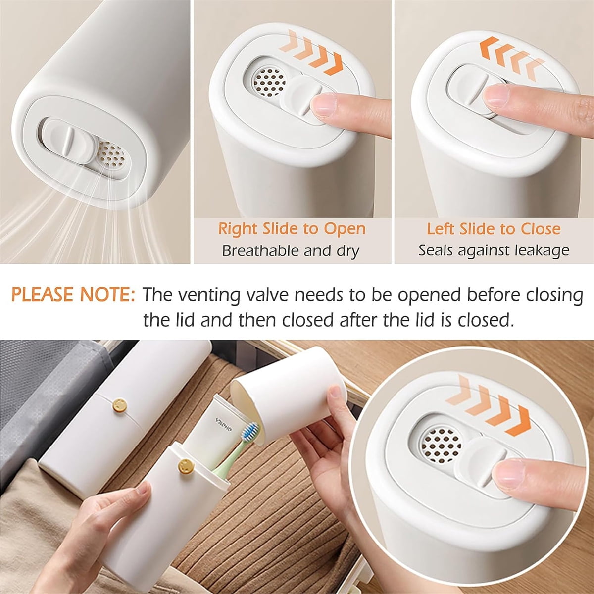 Tutuviw Large Ventilated Toothbrush Travel Holder,Portable Travel Toothbrush Case with Twist Lock,Toothbrush Container, Large Capacity Travel Toothbrush Holder with Mouthwash Cup,White