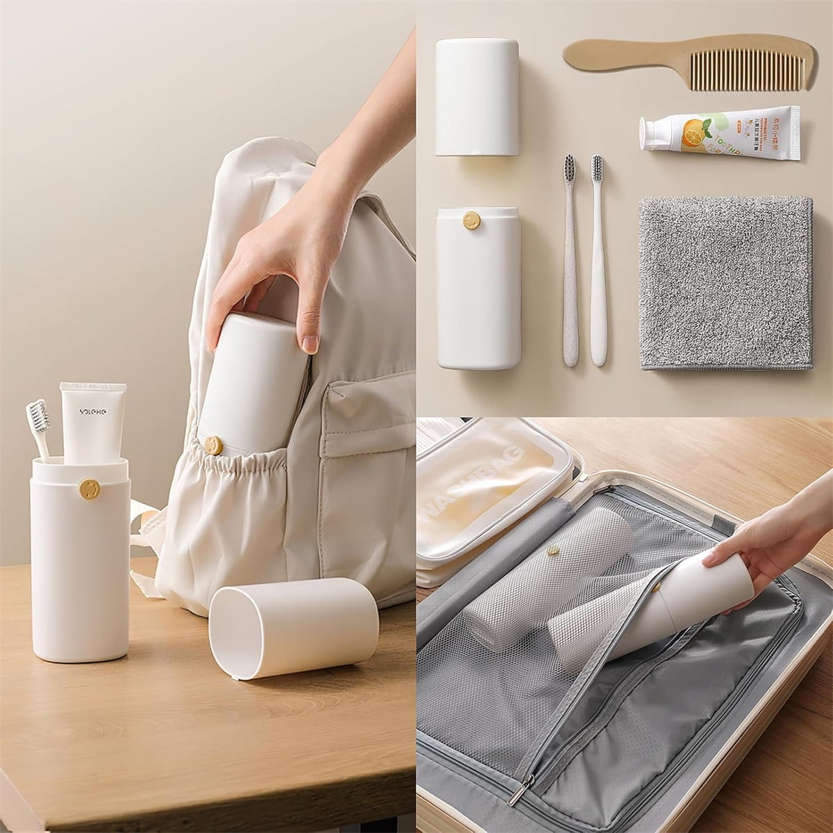 Tutuviw Large Ventilated Toothbrush Travel Holder,Portable Travel Toothbrush Case with Twist Lock,Toothbrush Container, Large Capacity Travel Toothbrush Holder with Mouthwash Cup,White