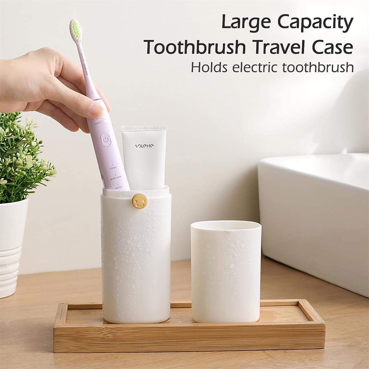 Tutuviw Large Ventilated Toothbrush Travel Holder,Portable Travel Toothbrush Case with Twist Lock,Toothbrush Container, Large Capacity Travel Toothbrush Holder with Mouthwash Cup,White