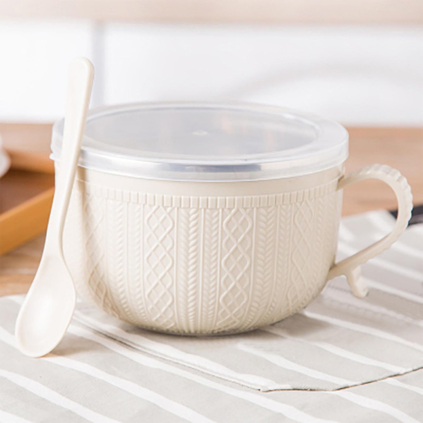 Soup Bowl with Handles,Soup Mug with Handles, Wide Large Cereal Bowl for Oatmeal, Gumbo, Salad, Ceramic Soup Cup, Microwave & Oven Safe 5.5x3.7inch A Clearance! Beige/2PCS