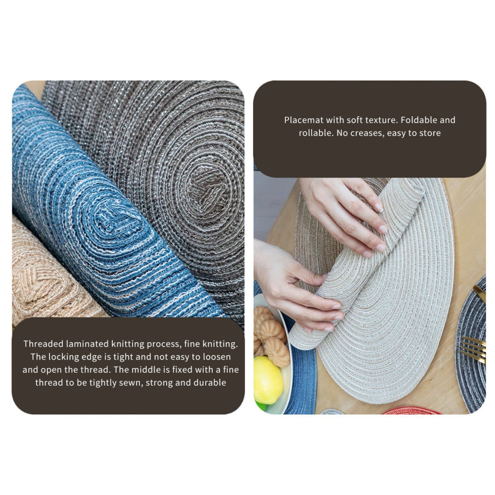 Round Placemats Set of 4, Cotton Woven Placemat Heat-Resistant Non-Slip Washable Table Mats for Dining Table 14 Inch Blue