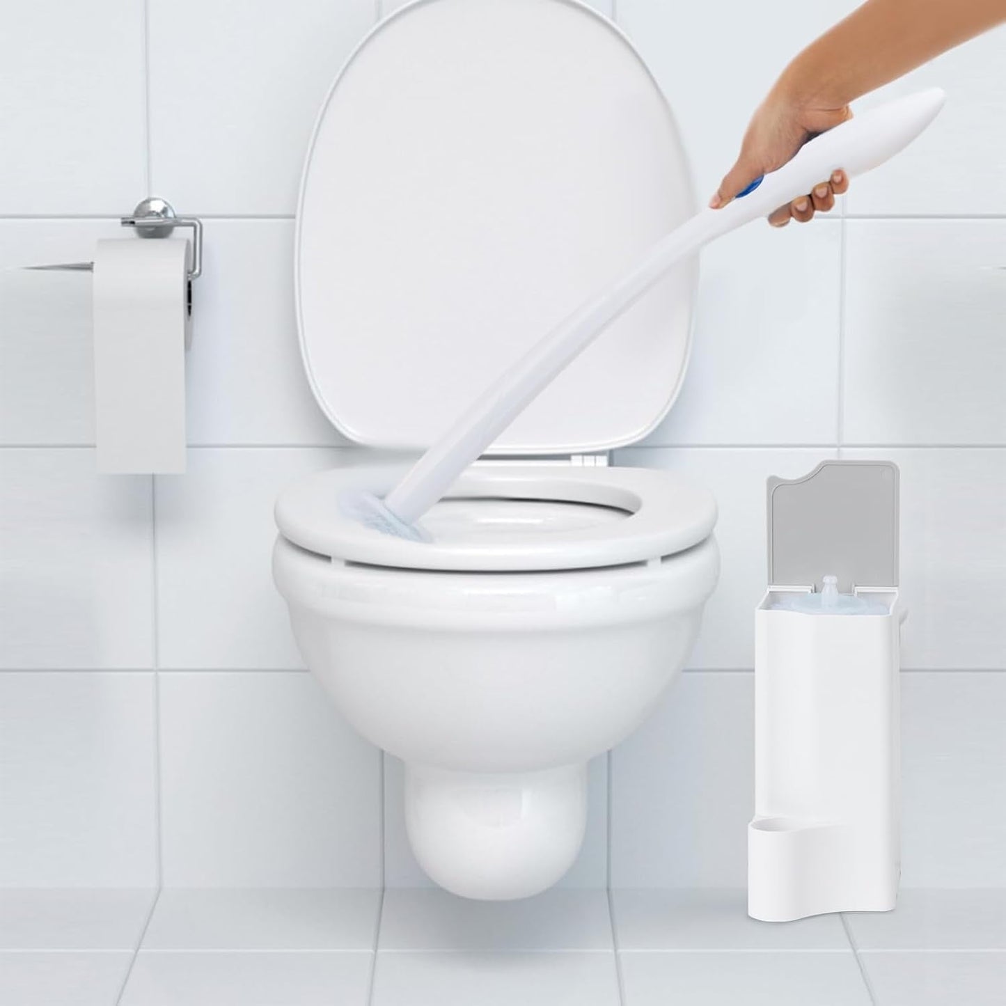 Toilet Wand Holder,6.7x3In Resuable Toilet Bowl Cleaner Holder for Clorox Toilet Wand,QZS White Portable Toilet Wand Storage Container for Bathroom,1 Pack