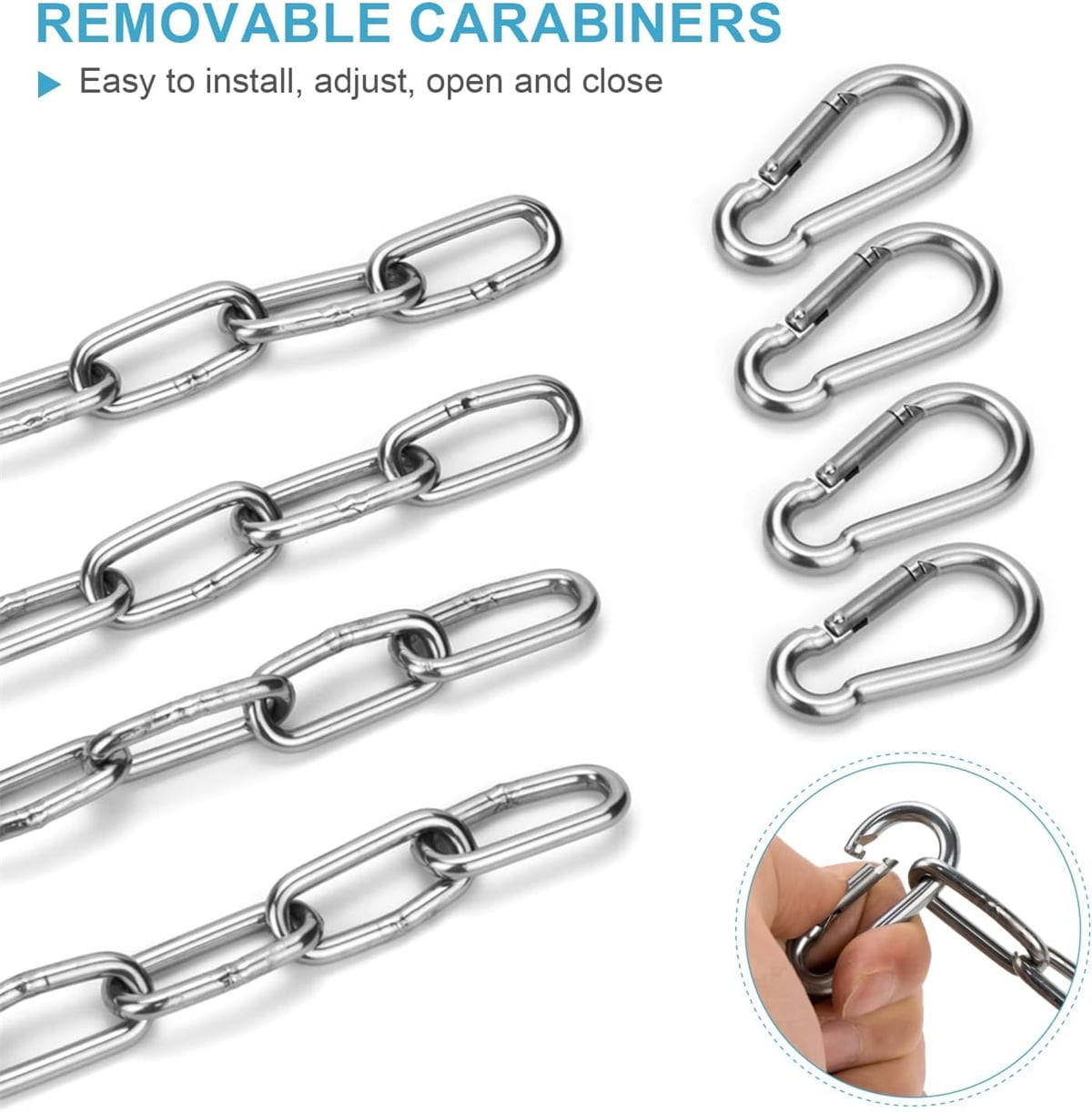Gate Chain Lock,Tutuviw 20Inch Stainless Steel Metal Chain with 2 Carabiners,Link Chain Lock for Outdoor Fences,Hanging Chain Lock for Home Outdoor Camping Hanging Pet Chain Prevention Theft