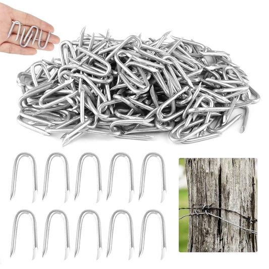 U Fence Staples,Tutuviw 100 Pcs 0.8 x 0.5in Galvanized U Shaped Nails,Steel Wire Fencing Staples,Heavy Duty Staples Fencing Staples,U Nails for Wood Fencing Barbwire Fence (Siver）