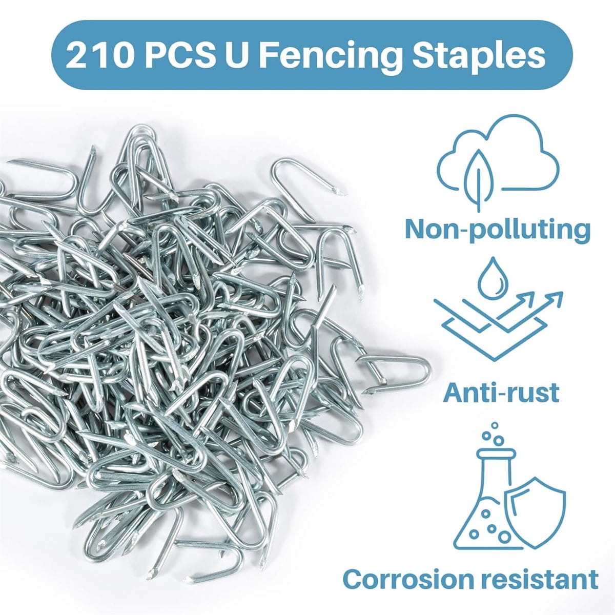 U Fence Staples,Tutuviw 100 Pcs 0.8 x 0.5in Galvanized U Shaped Nails,Steel Wire Fencing Staples,Heavy Duty Staples Fencing Staples,U Nails for Wood Fencing Barbwire Fence (Siver）